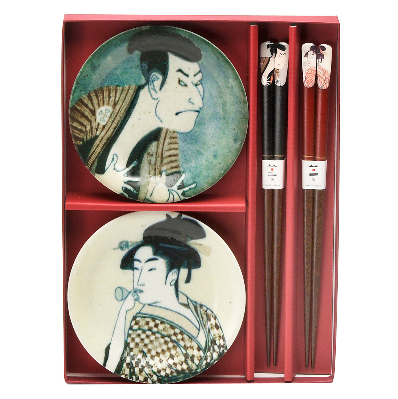 Sharaku & Utamaro Small Plates & Chopsticks Pair Set